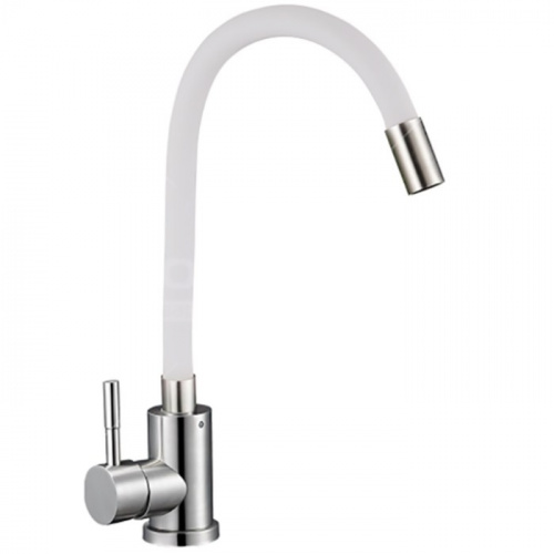 EZA4-F090KW SOLONE Смеситель д кухни силиконовый излив d35 Нерж белый (1 10)